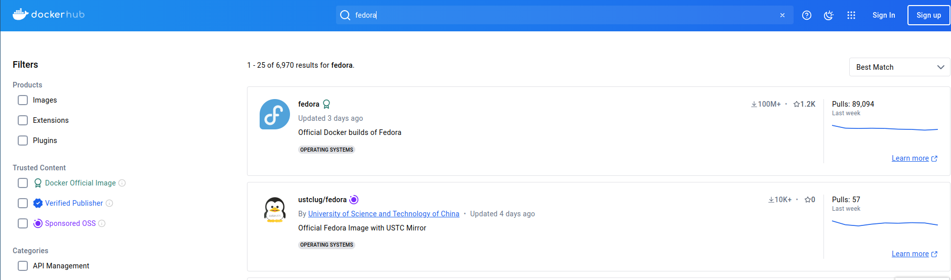 Figura 5: Busca por imagens no Docker
Hub